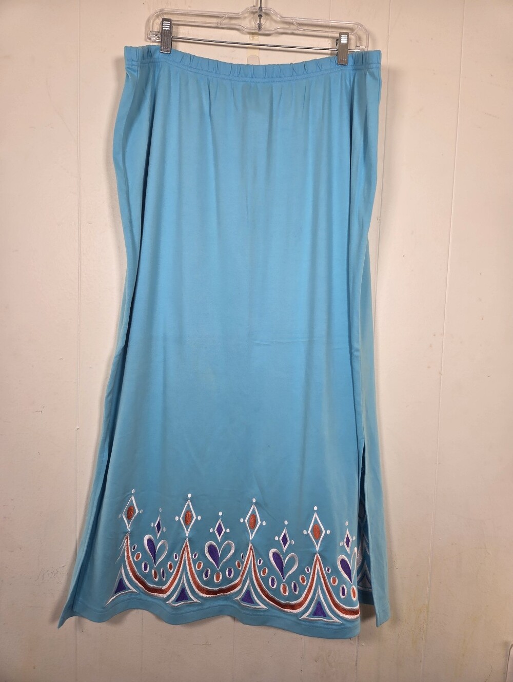 Bob Mackie Wearable Art Aqua Purple Orange Maxi Skirt Size 2X Vtg Embroidered
